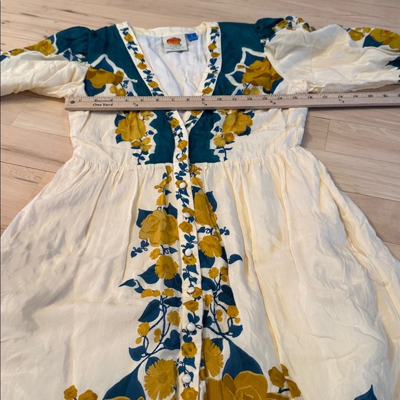 Farm Rio-Puff-Sleeve Printed Midi Dress-Floral-Boho-Festival-S - Picture 5 of 12